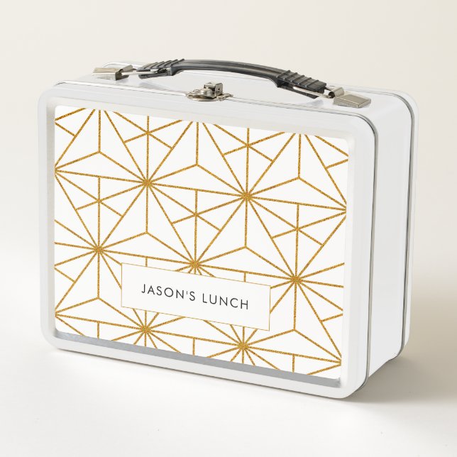 Lunch Box Motif géométrique Art déco blanc et or (Devant)