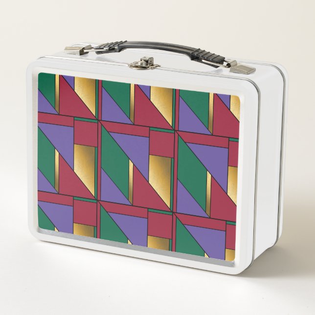 Lunch Box Motif géométrique Gold violet vert rouge (Devant)