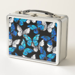 Lunch Box Motif sans couleur foncée avec papillons bleus Mor