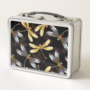 Lunch Box Motif sans couture avec libellules d'or
