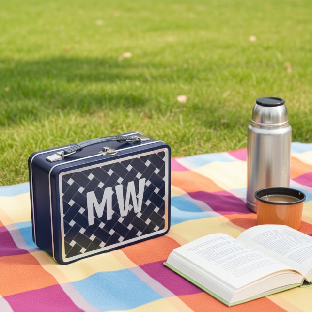 Lunch Box Motif tissé noir et blanc monogramme personnalisé (Créateur téléchargé)