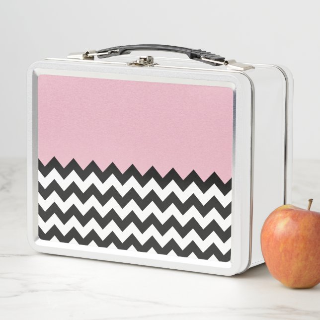 Lunch Box Motif Zigzag noir et blanc, Chevron, rose (En situation)