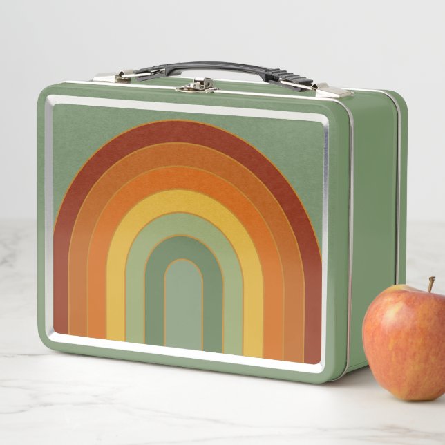 Lunch Box Muet Rétro Seventies Rainbow Green (En situation)