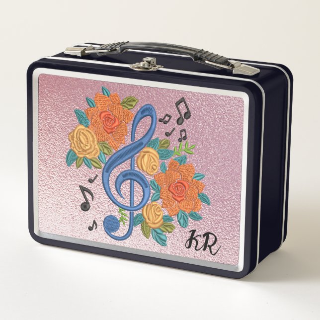 Lunch Box Musique Clef Note Initiales Florales musicales (Devant)