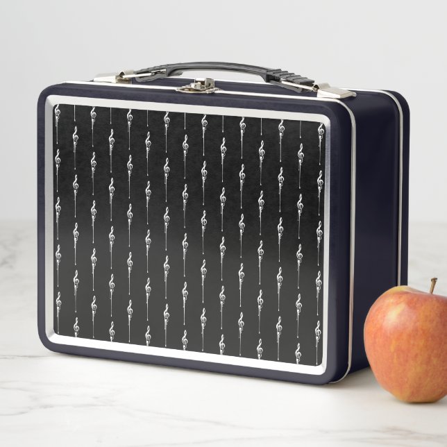 Lunch Box Musique Motif Melting Treble Clef Blanc et Noir (En situation)