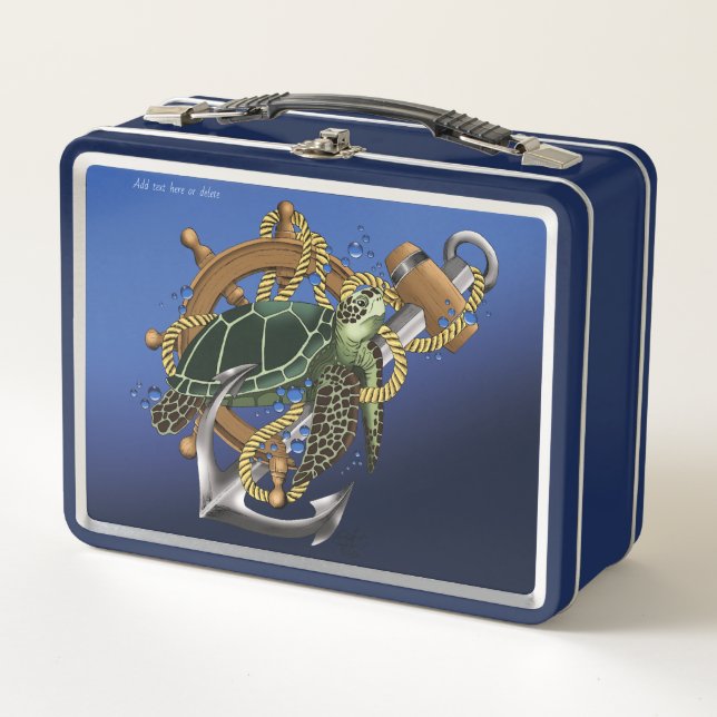 Lunch Box Nautical Sea Turtle Anchor Ship Wheel Blue (Devant)