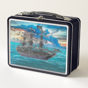 LUNCH BOX NAVIRE DE PIRATE DÉFAILLANT AU COUCHER DU SOLEIL