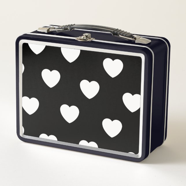 Lunch Box Noir et blanc mignon Motif de coeur simple (Devant)