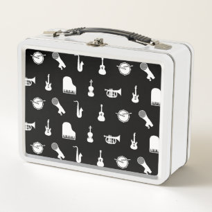 Lunch Box Noir orienté d'art de musique de motif