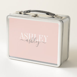 Lunch Box Nom Chic Monogram Blush rose Grey Élégant