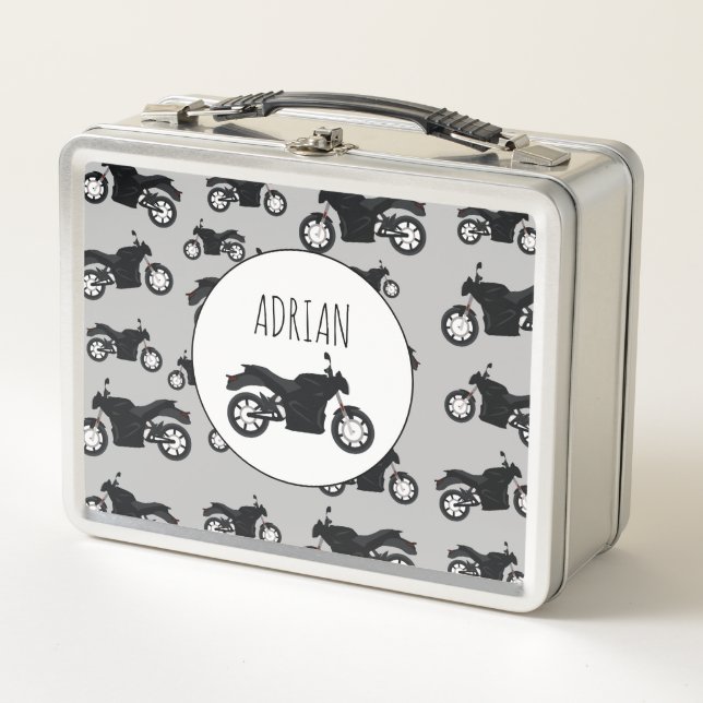 Lunch Box Nom Customisé du Motif de moto (Devant)