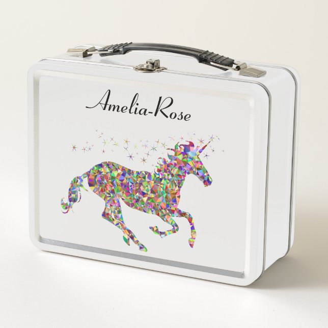 Lunch Box Nom des filles Unicorne géométrique (Devant)