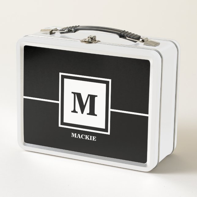 Lunch Box Nom du monogramme Meilleur homme Groomsman Black (Devant)