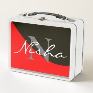 Lunch Box Nom du monogramme noir rouge