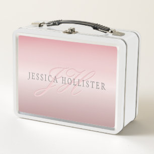 Lunch Box Nom et monogramme   Soft FAUX Rose Gold Blush