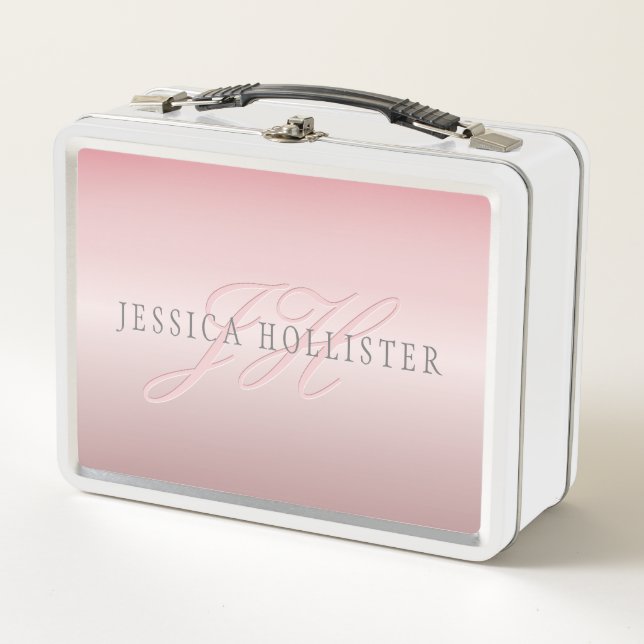 Lunch Box Nom et monogramme | Soft FAUX Rose Gold Blush (Devant)