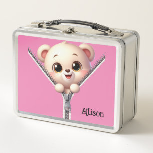 Lunch Box Nom personnalisable de l'ours rose mou