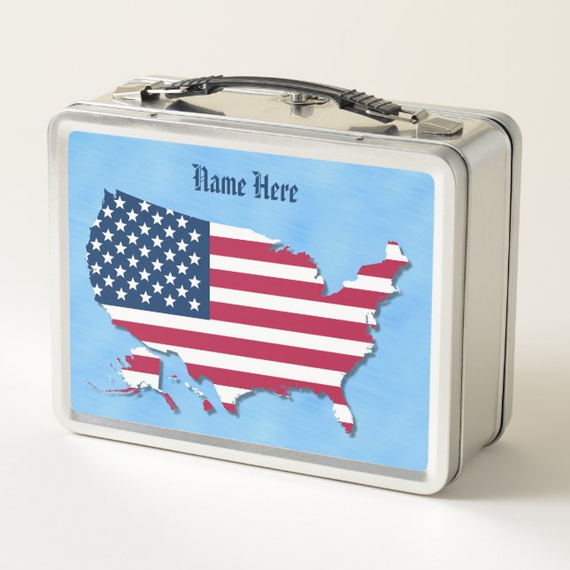 Lunch Box Nom personnalisé American Flag Map Sea Blue (Dos)