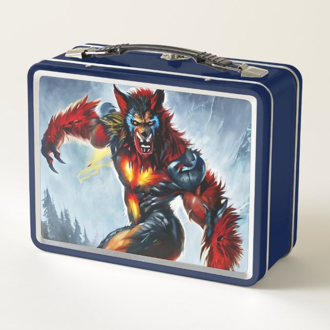 Lunch Box Nom personnalisé Boîte à lunch, colorful WereWolf  (Dos)