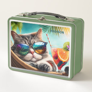 Lunch Box Nom personnalisé Chat de vacances