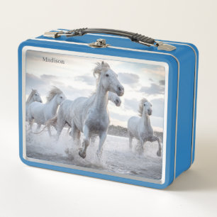Lunch Box Nom personnalisé Chevaux blancs