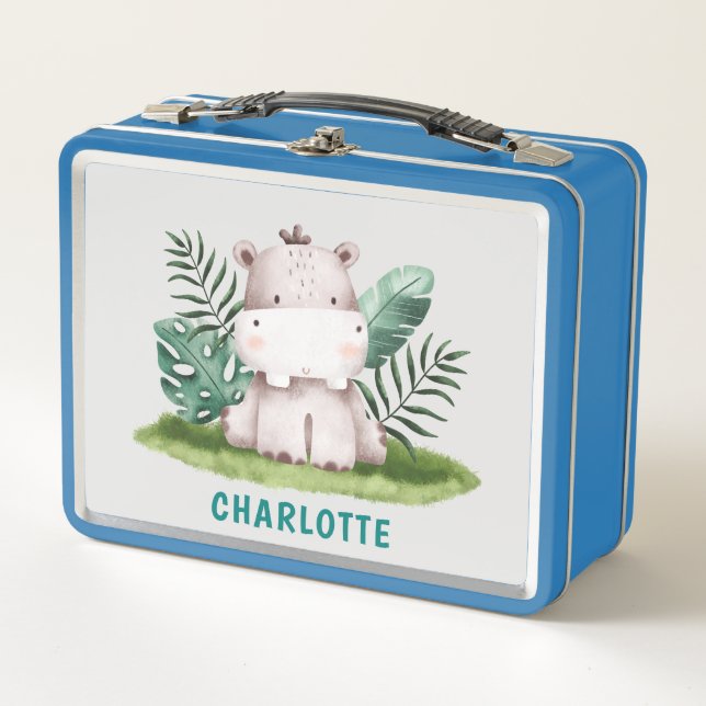 Lunch Box Nom personnalisé Cute Animaux Hippo Enfants (Devant)