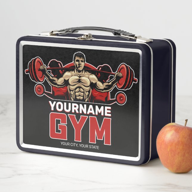 Lunch Box NOM personnalisé Fitness Accueil GYM Poids Lifting (En situation)