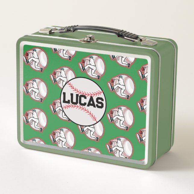 Lunch Box Nom personnalisé moderne Joueur de baseball vert (Devant)