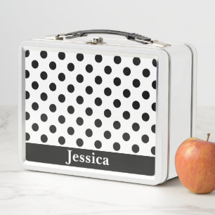 Lunch Box Nom personnalisé Point Polka noir et blanc