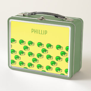 Lunch Box Nom personnalisé vert casque de football jaune