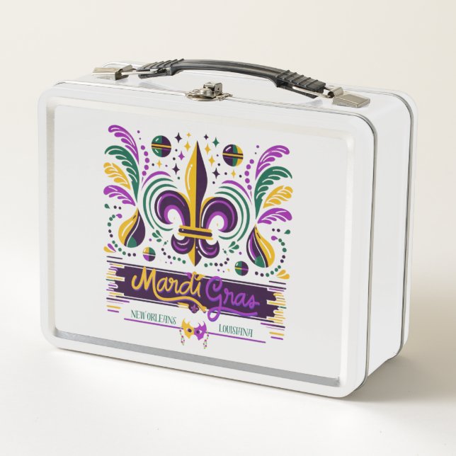 Lunch Box Nouvelle-Orléans Mardi Gras jaune violet vert (Devant)