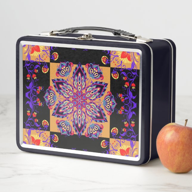 Lunch Box Oeuvre graphique violette et noire, Violet Nature (En situation)