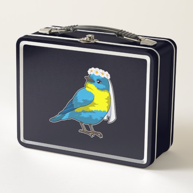 Lunch Box Oiseau comme mariée avec couronne de fleurs (Devant)