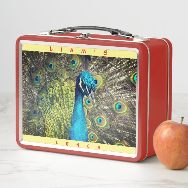 Lunch Box Oiseau Peacock (Personnaliser le nom) Métal Lunch  (En situation)