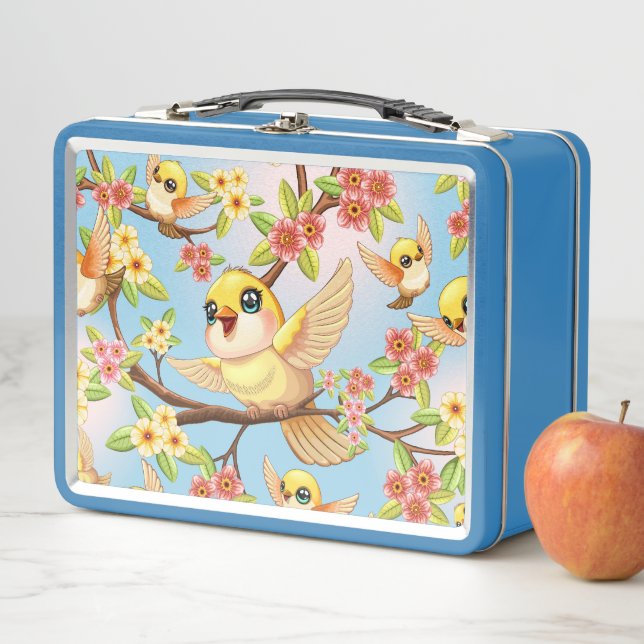 Lunch Box Oiseaux mignons et heureux parmi les fleurs du pri (En situation)
