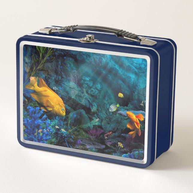 LUNCH BOX ORANGE FISH BLUE OCEAN (Devant)