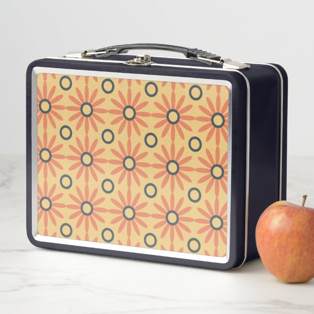Lunch Box Orange rétro et noir mou Abstrait motif floral (En situation)