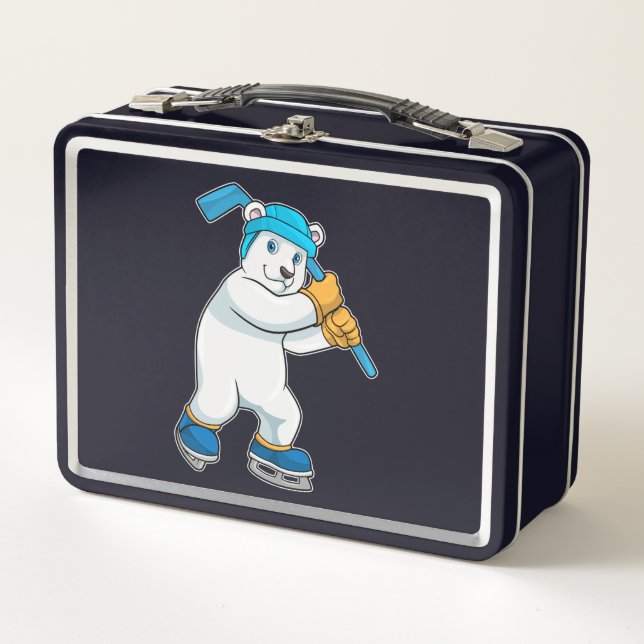 Lunch Box Ours polaire au hockey sur glace avec bâton (Devant)