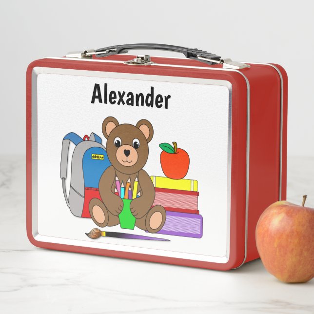 Lunch Box Ours Teddy Avec Fournitures Scolaires (En situation)