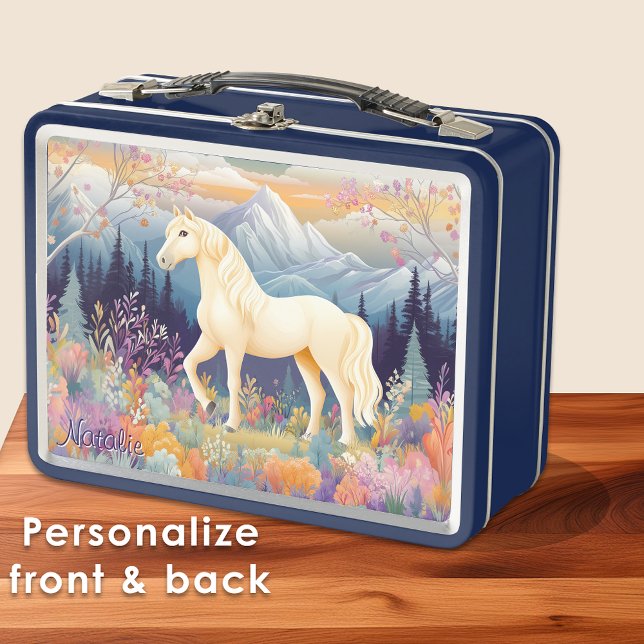 Lunch Box Palomino Horse Girls Fleur sauvage Floral Pastel F (Palomino Horse Girls Wildflower Floral Pastel Fun Metal Lunch Box - Personalize front & back!)