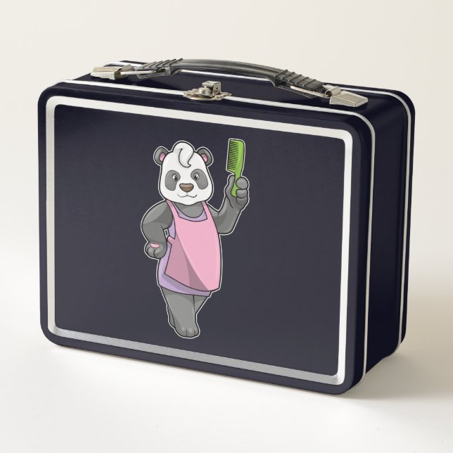 Lunch Box Panda comme coiffeur avec peigne (Devant)