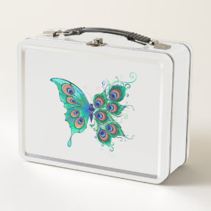 Lunch Box Papillon aux plumes de paon vert