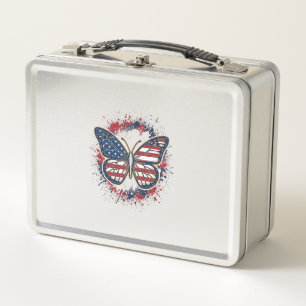 Lunch Box Papillon Patriotique Gravure Vintage Vector Design