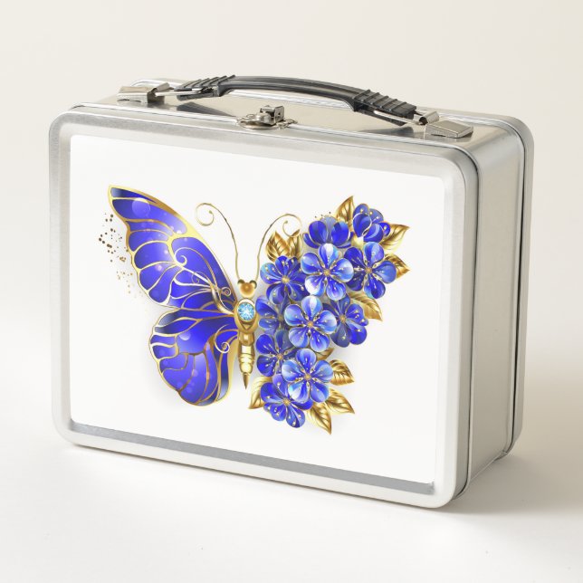 Lunch Box Papillon saphir à fleurs (Devant)