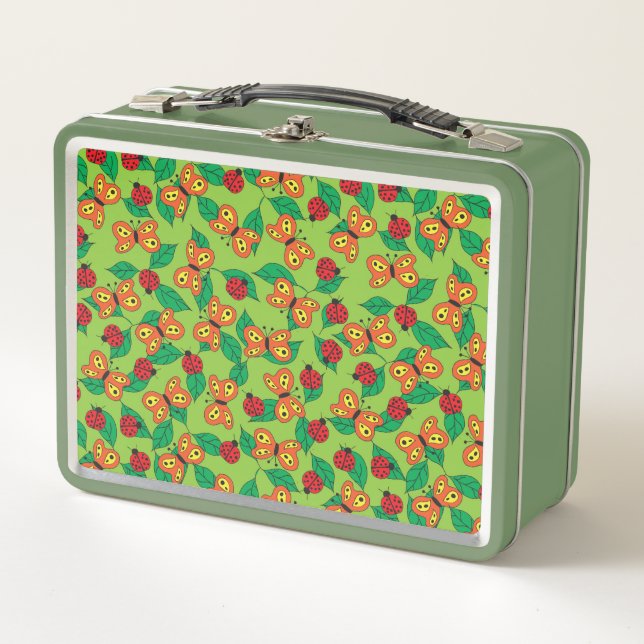 Lunch Box Papillons et coccinelles sur les feuilles verts (Devant)