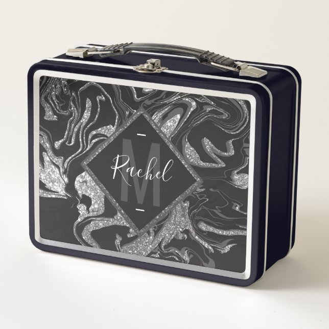 Lunch Box Parties scintillant moderne en gris noir (Devant)