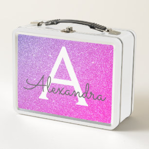 Lunch Box Parties scintillant rose et violet et monogramme é