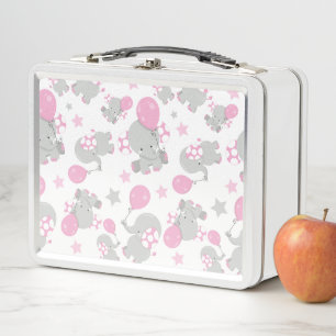 Lunch Box Pattern of Elephants, Cute Elephants - Pink Gray