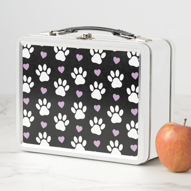 Lunch Box Paw Motif, Chien Paws, White Paws, Lilac Hearts (En situation)