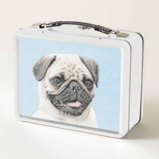 Lunch Box Peinture de carlin - Joli art original de chien (Dos)